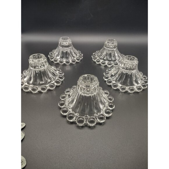 Vintage MCM Set 5 Anchor Hocking Boopie Bubble Clear Glass Candlestick Holders - Picture 3 of 16